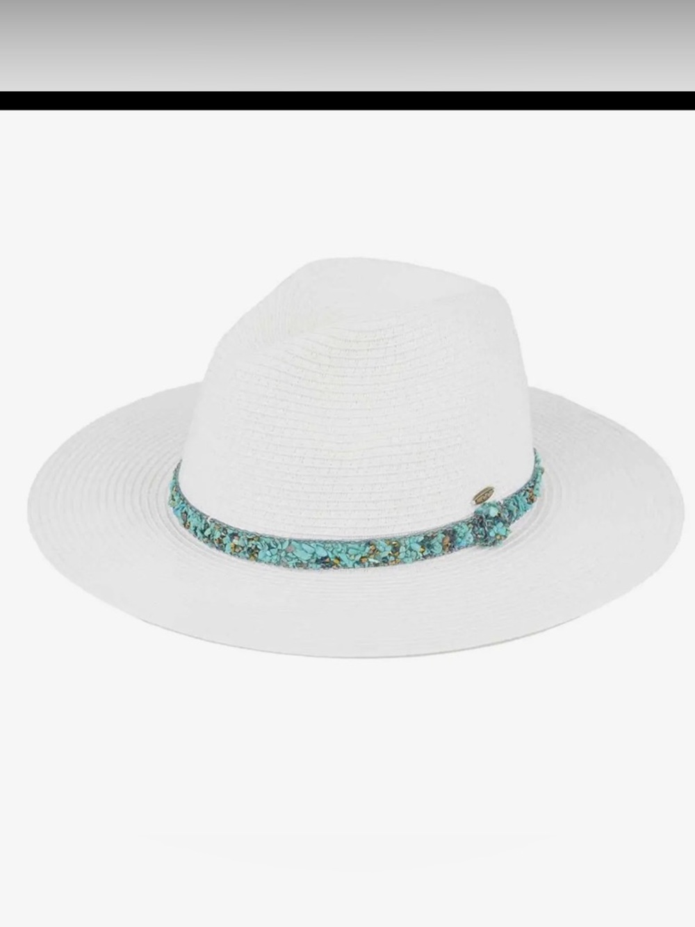 White Straw Fedora with Turquoise Band